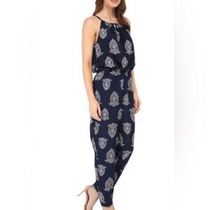 Sam Edelman Navy and White Paisley One Piece Jumpsuit With Pockets XS